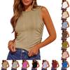Women's Fashion Round Neck Sleeveless T-Shirt Ribbed Slim Side Ruffle Solid Color Vest Top