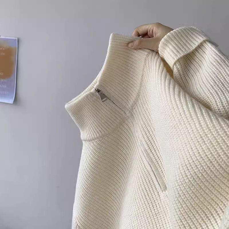 Trendy Men's Half Turtleneck Knitted Sweater: Loose, Solid Color, Casual, Autumn/Winter Style