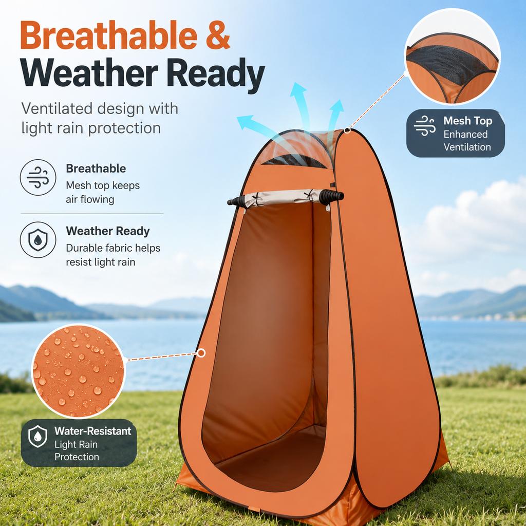 Portable Privacy Tent, Pop-Up Quick Open, Auto-Lock Zipper, Breathable Rain-Resistant, Compact for Camping Shower Toilet