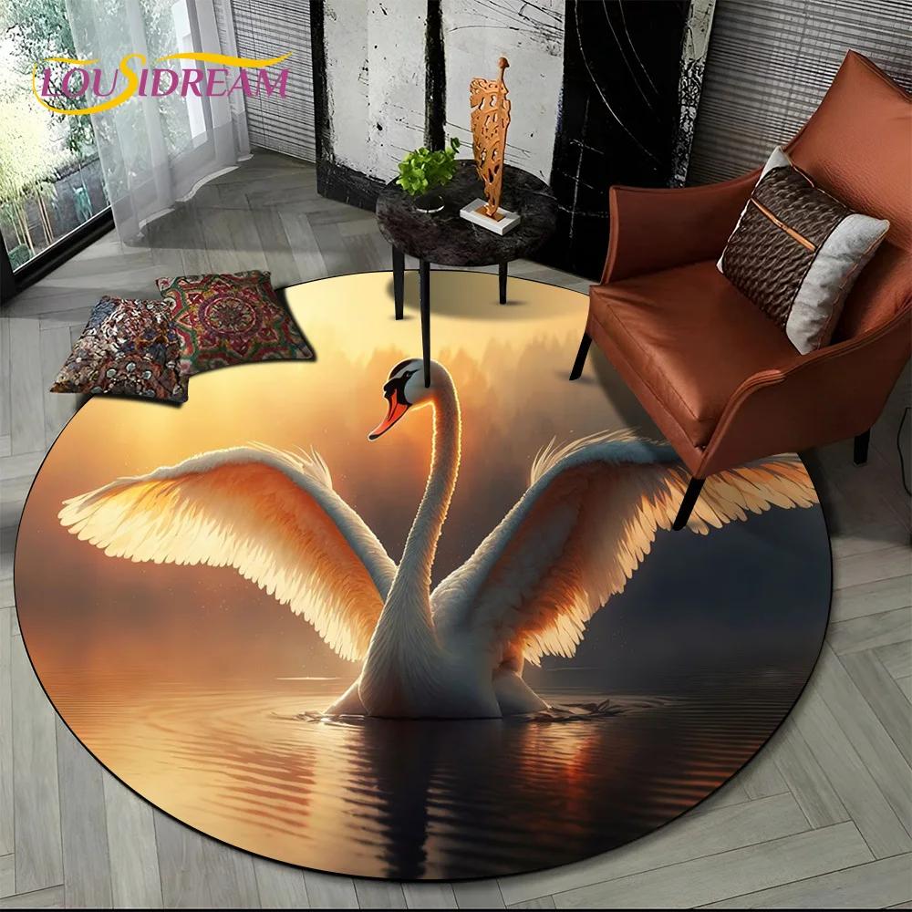 3D Dream Love Swan Cartoon Cygnus Girl Gift Round Carpet Rug for Living Room Bedroom Child Decor,Pet Area Rug Non-slip Floor Mat