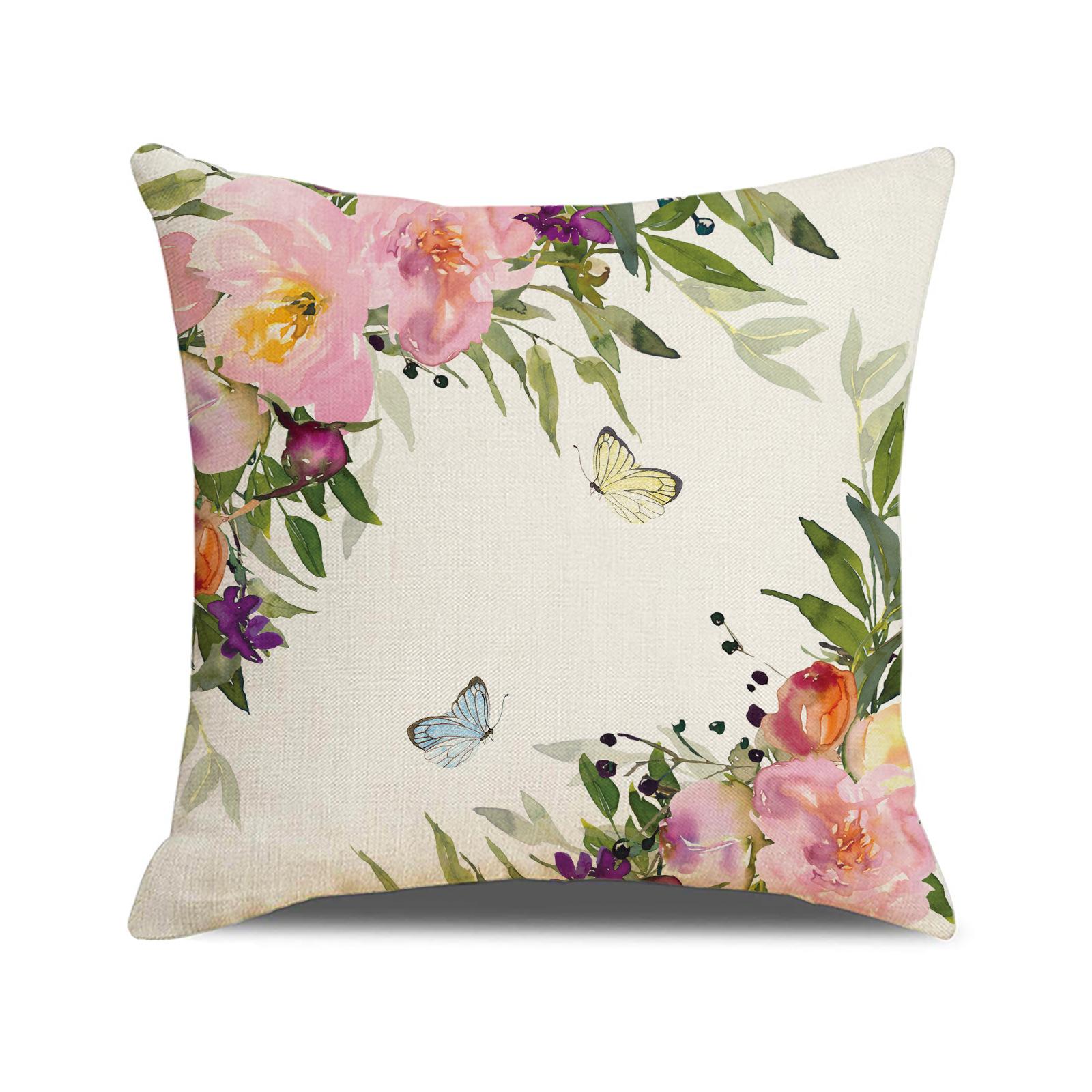 

Home Decor Sofa Pillow Set Combination Floral Pillowcase Linen Single Side Printed Bedside Cushion Cushion 45 * 45 (excluding pillow core)