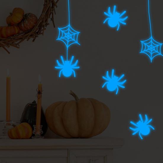 Self Adhesive Spooky Room Accents Glow In The Dark Halloween Stickers, Scary Spider And Web Luminous DIY Haunted House Layout Supplies Wall