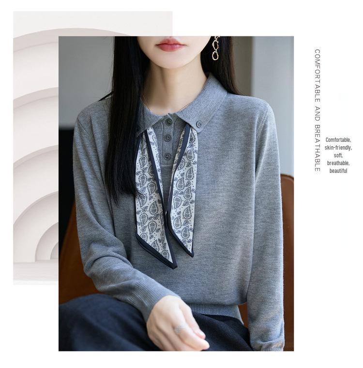 Silk Polo Collar Long Sleeve Shirt - 2025 Autumn Women's Wool Knitwear