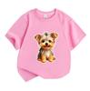 Cute Yorkie Puppy Graphic Kids T Shirt 100% Cotton Crew Neck Short Sleeve Tees for Boys Girls Casual Soft Breathable Animal Dog Print Summer Daily Top