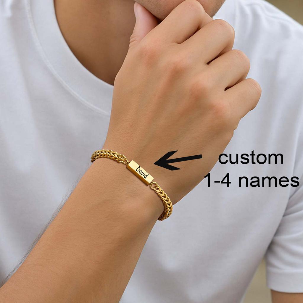 Stylish 1-4 Names Franco Chain Bracelets for Men,Stainless Steel Bali Foxtail Chain Wristand,Personalized Gift to Father Husband