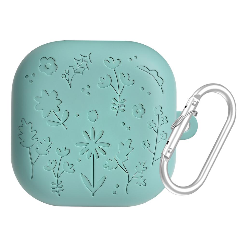 Engraved Flower Protective Skin Cover Fits for Samsung Galaxy Buds4/4Pro Soft Silicone Protector with Keychain Scratch-Resistant