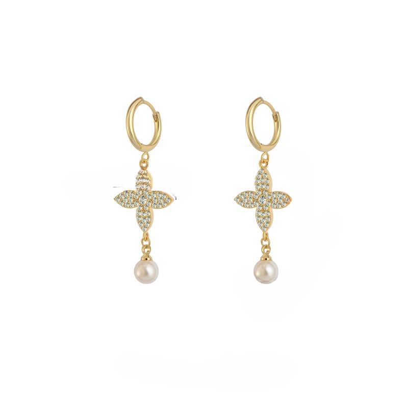 Light Luxury Fashion Shell Bead Pendant Zircon Snowflake Earrings Plated 14k Gold High-end Pearl Earrings for Women