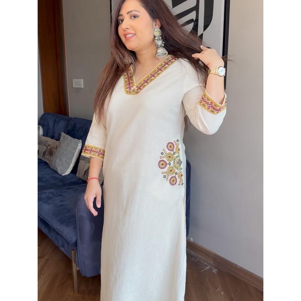 Women Cotton Flex Aline Kurti Pant Set Indian Bollywood Ethnic Kurta Cord Set