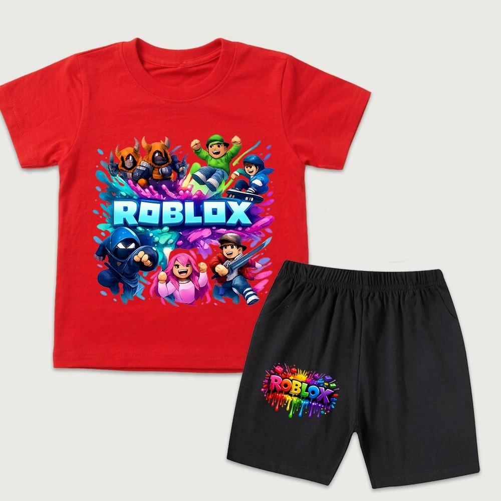 Funny Game Character Cartoon Printed Kids T-shirt and Shorts 2 Piece Set Summer Casual Outfit for Boys and Girls Childrens Clothing