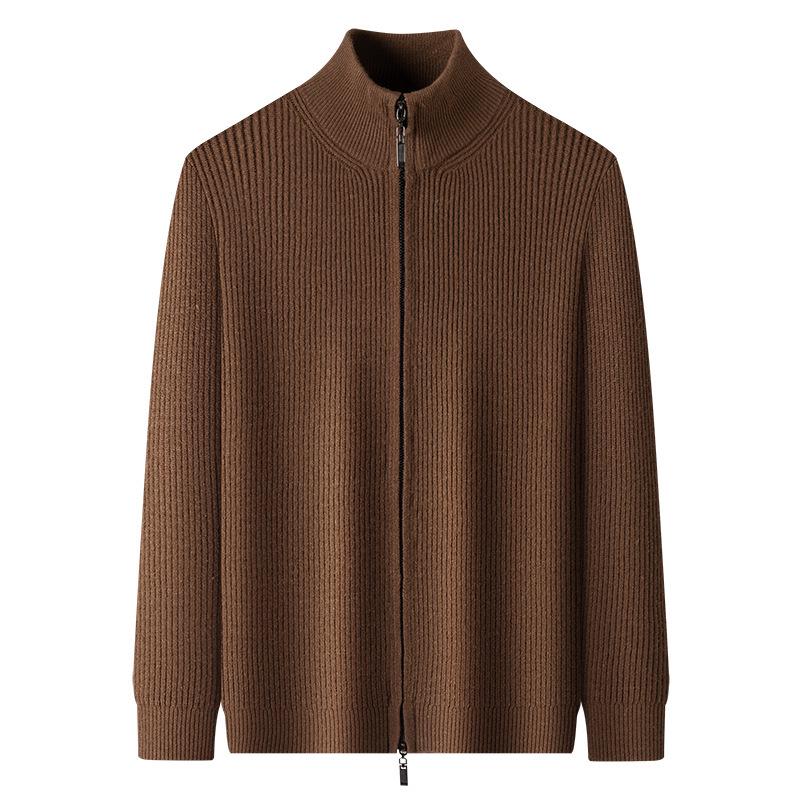 Men's Stand Collar Wool Cardigan Sweater - Casual Zipper Jacket for Autumn/Winter