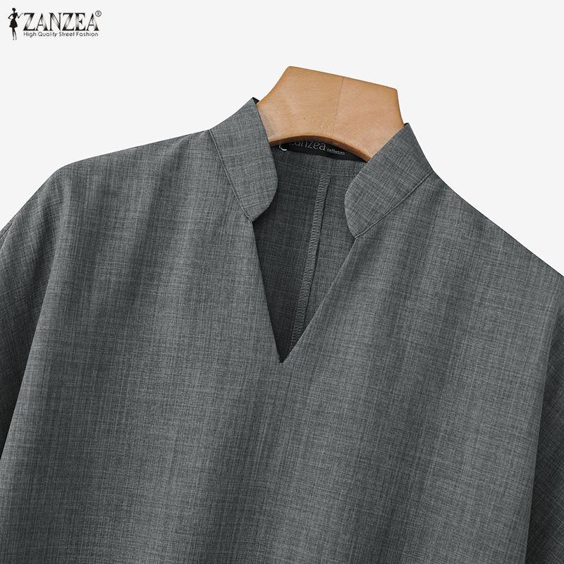 ZANZEA Women Casual V-Neck Solid Color Loose Half Sleeve Blouse