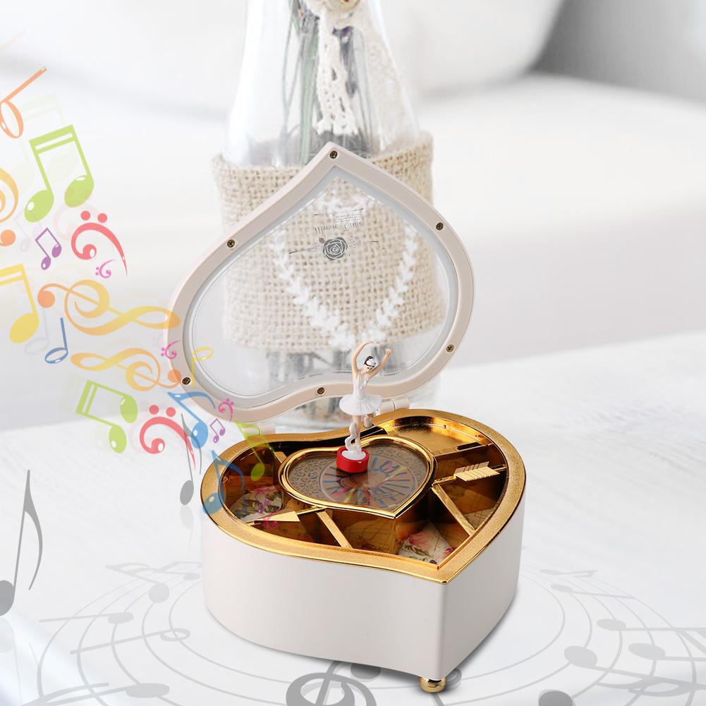 Heart Shaped Dance Ballet Music Box Jewelry Spinning Music Box Gift Present
