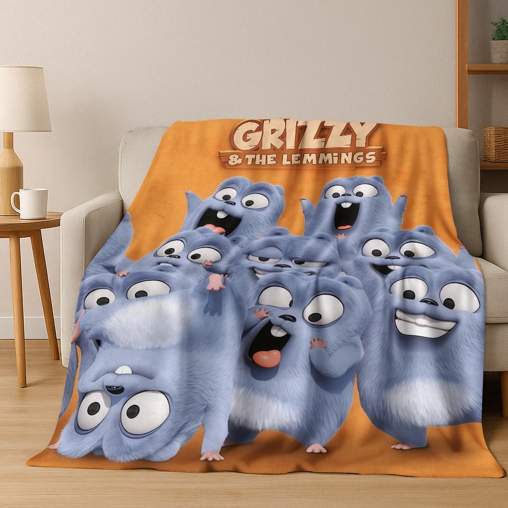 Funny Grizzy and The Lemmings Cartooon Flannel Blanket,Cozy Soft Throw Blanket for Home Bedroom Bed Sofa Picnic Cover Kid Gift