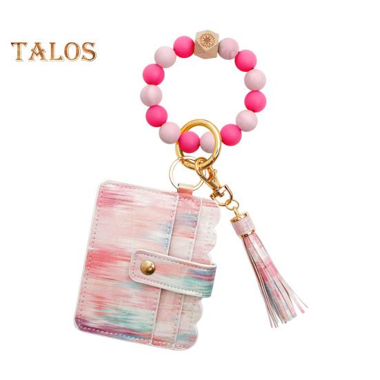 Наручний брелок із блокуванням радіочастотної ідентифікації Гаманець із 6 слотами для карток Гаманець Браслет із китицями з бісеру Брелок із штучної шкіри Браслет