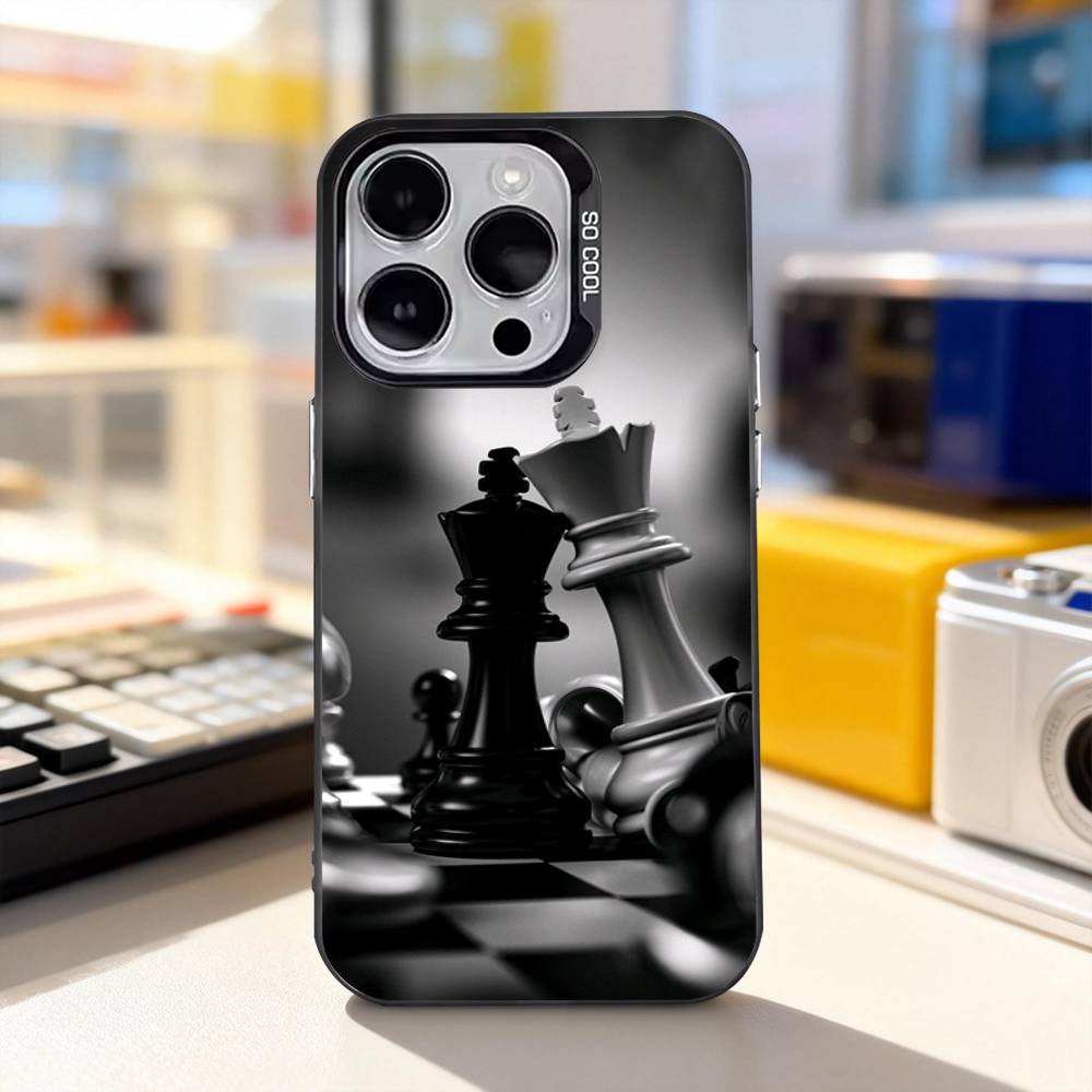 Chess Board Pieces Art Phone Case For iPhone 11,12,13,14,15,16,17,Pro,Max,Plus,E,Air,Mini IMD Matte Black iPhone15