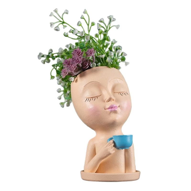 Coffee Girl Flower Vase Plant Pots Flowerpot Home Decorative Art Vase X3UC
