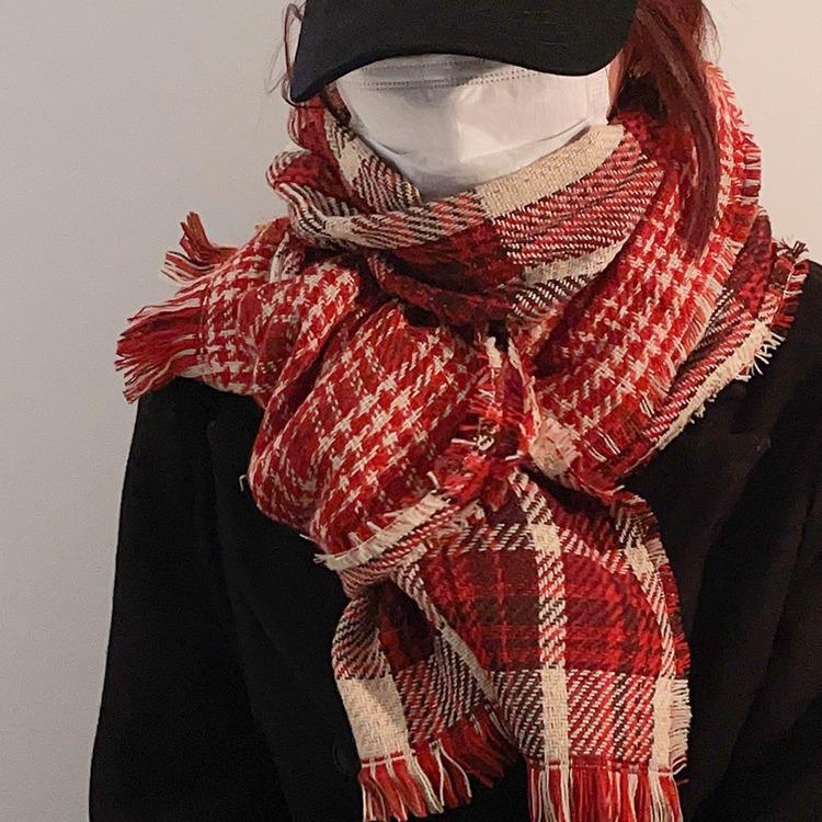 Damen Roter Karoschal Koreanischer Stil für Winterwärme Ideal für Weihnachts-Paargeschenk