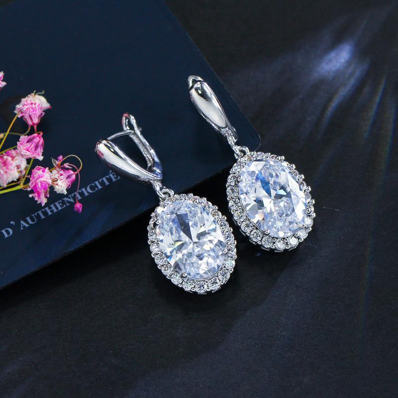 Dinner Wedding Set, Earrings, Ring Necklace, Four-Piece Set, Brass Micro-Zircon Jewelry.