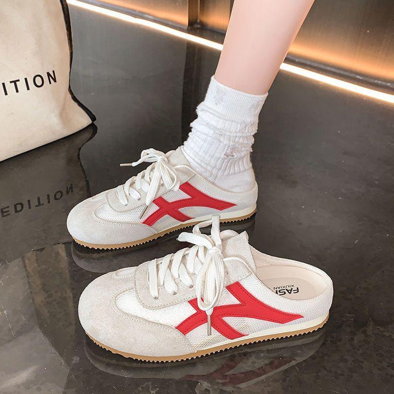 Half Slippers Women's Summer New Red Breathable Mesh Surface One Pedal Bag Head Sandals
