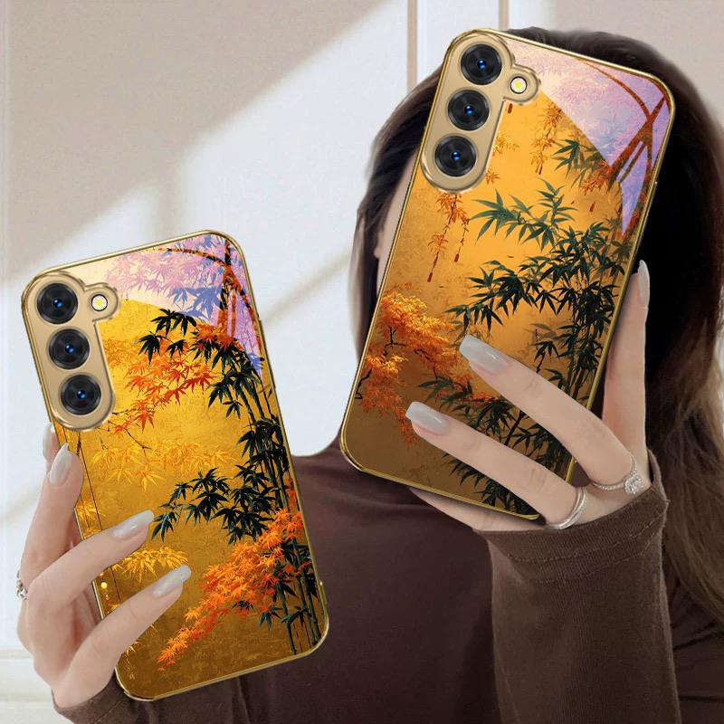Jinping Autumn Shadow For Samsung Galaxy S26 S20 FE S21 Ultra S23 Plus S24 Ultra S25 S21+ S22Plus S26 24 Golden Glass Phone Case