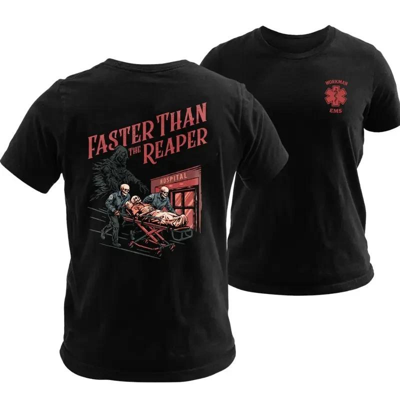 Faster Than The Reaper EMS T-Shirt, Black Rescue Medic Tee with Grim Reaper XXL