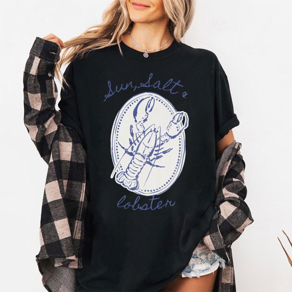 Lobster Vintage Print Tshirt Oneck Casual Fashion Summer Cotton Short Sleeve Beach Vacation Clothing Unisex Daily Life Tops