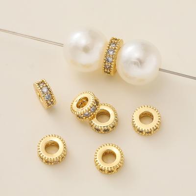 5Pcs/Pack 6/8mm 14/18K Gold Color Plated Spacer Beads with Zircon for Handmade DIY Earrings Jewelry Making Accessories