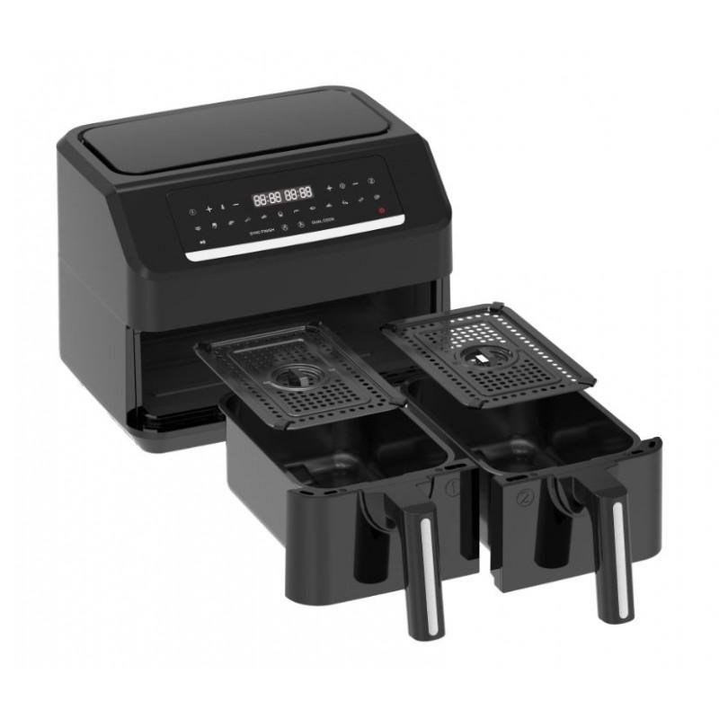 Emerio - Friteuse Sans Huile 7,2l - Double Bac - Minuteur - Thermostat Réglable - Réservoir Amovible - Cool Touch - Noir