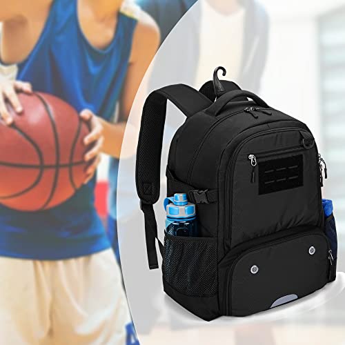 [DSLEAF] Basketball Backpack for Juniors, Basketball Backpack for Club Activities, Ball Storage, Soccer Backpack, Student/Adult (Black)