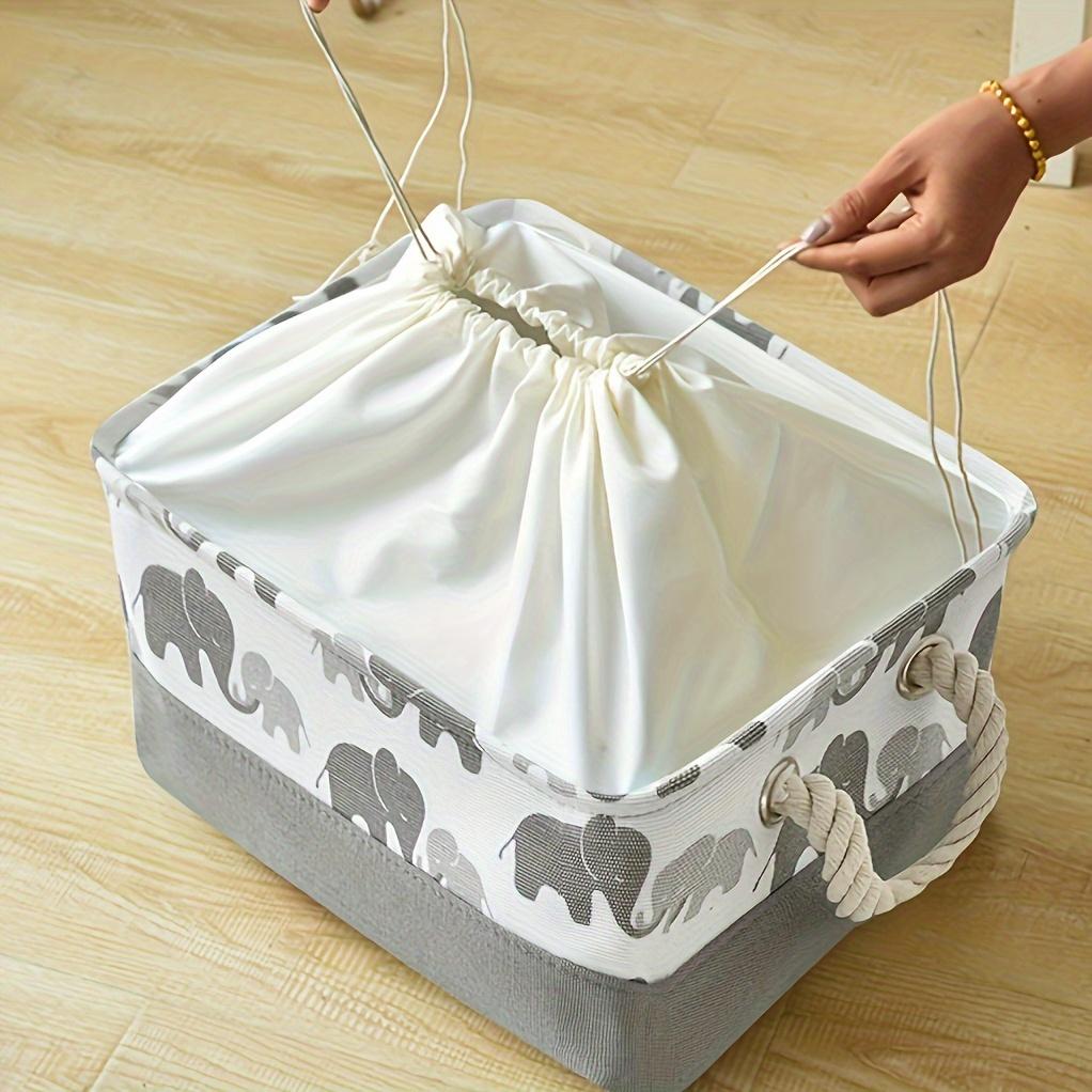 1pc Storage Basket with Drawstring Closure, Collapsible Storage Basket, Clothes Organiser, Sundry Organiser, Elephant Pattern Storage Basket