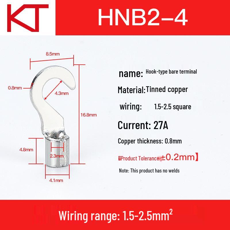 KT Copper Lug Hook-shaped Bare Terminal 1.25 2 5.5 Cold Crimp Purple Copper Hook