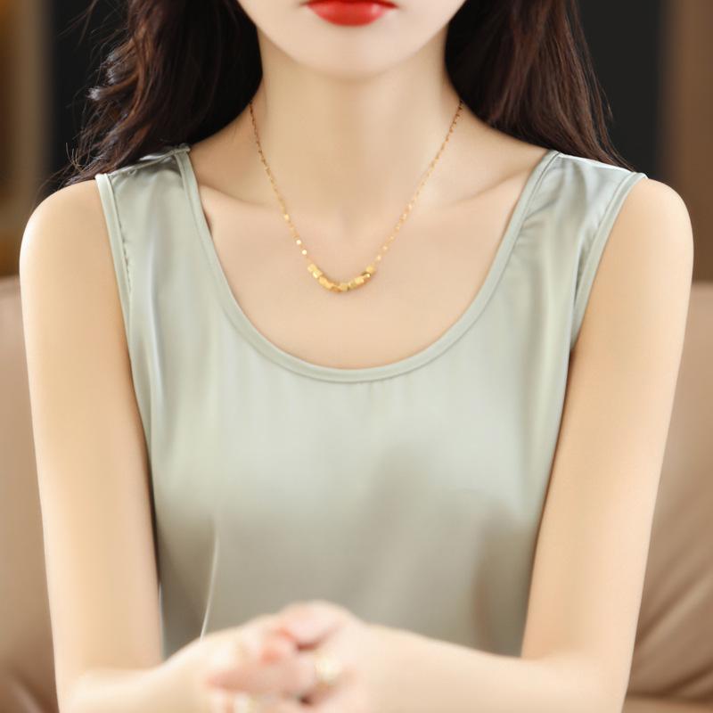 VEZFAA Women's Fashion Solid Color Print Casual Summer Spring Sleeveless U-Neck Blouses & Shirts