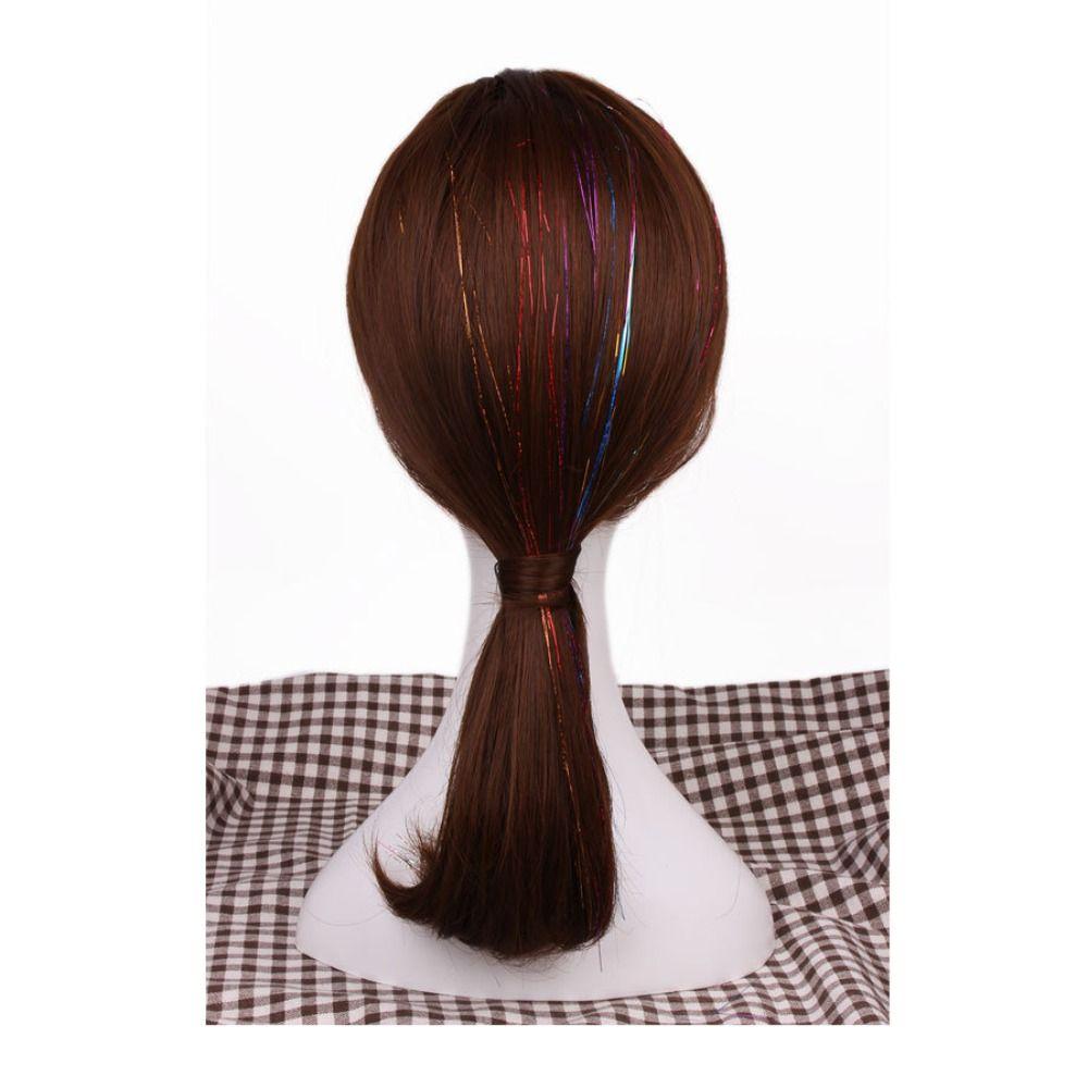 Straight Sparkly Ponytail Rainbow Silk Hair Extensions Braiding Headdress Sparkle Shiny Hair Tinsel