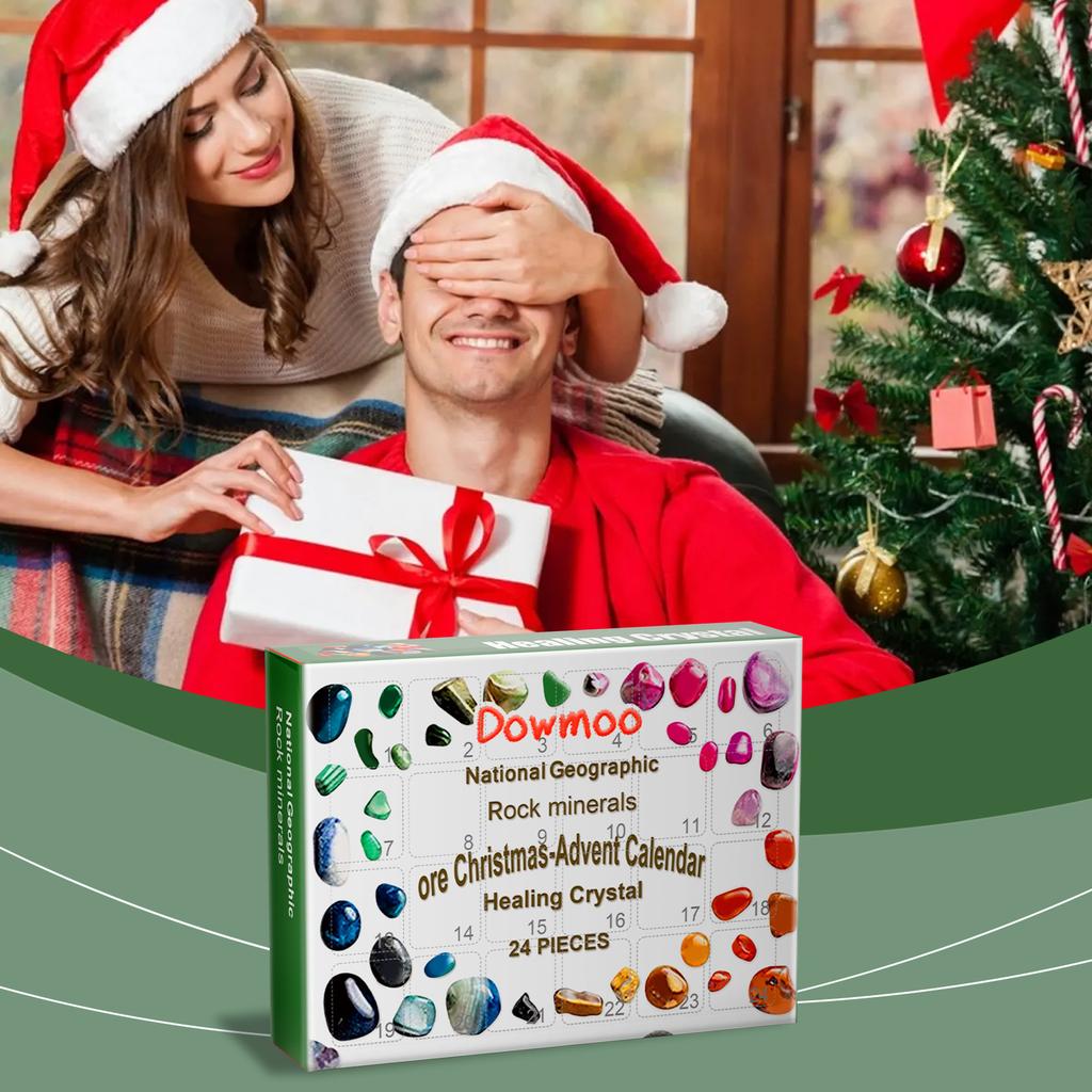 24 Day Stone Advent Calendar Rock Mineral Crystal Collection 24 Grid Christmas Countdown Calendar Educational Gift for Kids