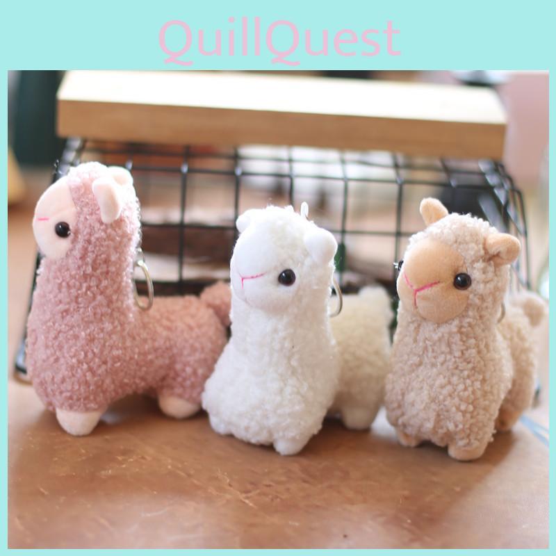 Adorable Soft Alpaca Plush Toy Keychain With Fluffy Short Plush In White Pink Brown