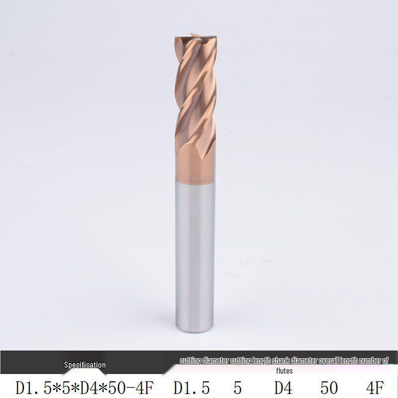 55° Tungsten Steel 4-Flute End Mill, Hard Alloy Coated, CNC Flat Bottom Tool