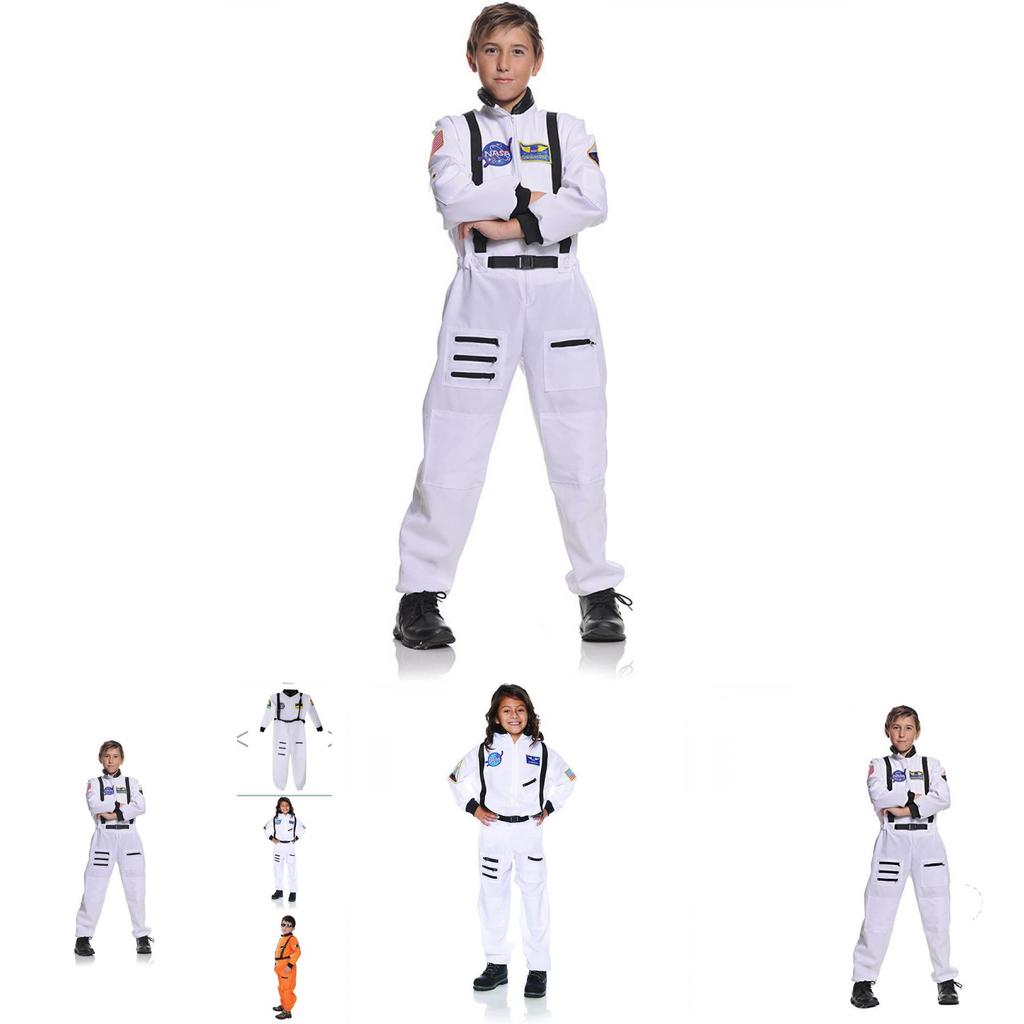 Vibrant Orange And White Astronaut Costume For Adults Kids And Unisex Performance Wear
