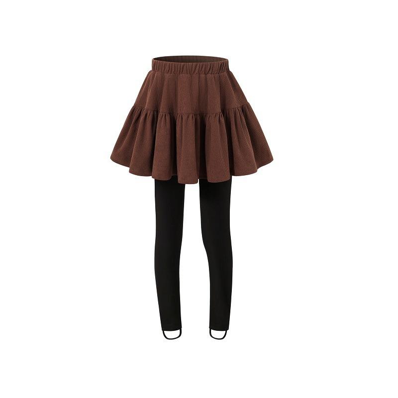 Teens School Girls Culottes Fleece Lined Skirt-Pants Winter Thickened Skirted Leggings Kids Fake Two-Piece Pleated Skirt Tights