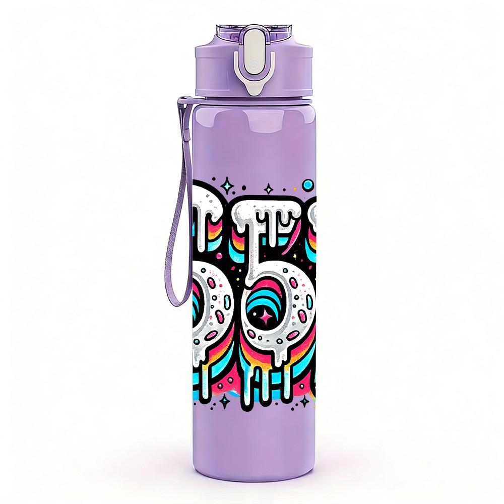 1PC Six Seven Street Graffiti Text Art 750ml Color Plastic Sports Water Bottle Leakproof Flip Straw Lid Suitable for Sports Office Home Use