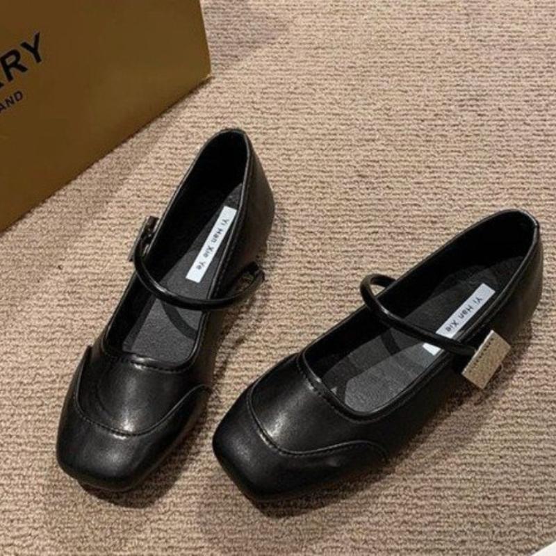 Retro square toe flat shoes for spring summer new women's solid color versatile casual breathable single shoes