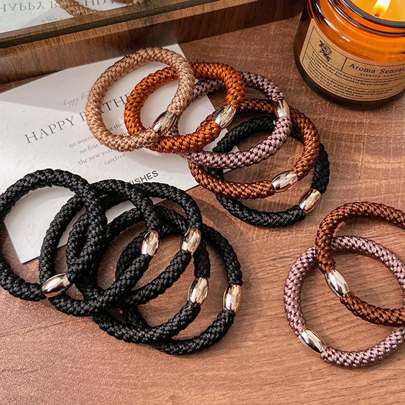 5pcs/set Hair Tie Woven Braided Twisted Elastic Hair Band Golden Color Button Ponytail Holder Rubber Band Women Hair Accessories