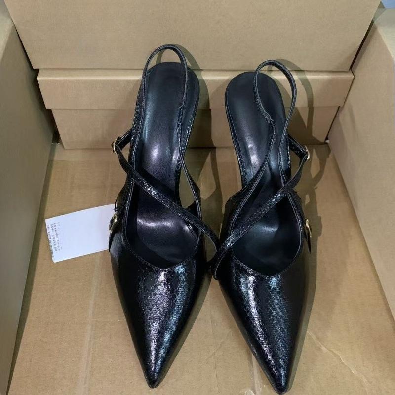 

Women Black Pointed Toe High Heel Pumps Slingback Cross Strap Evening Party Shoes Comfortable Ankle Buckle Dress Shoes 42 чорний