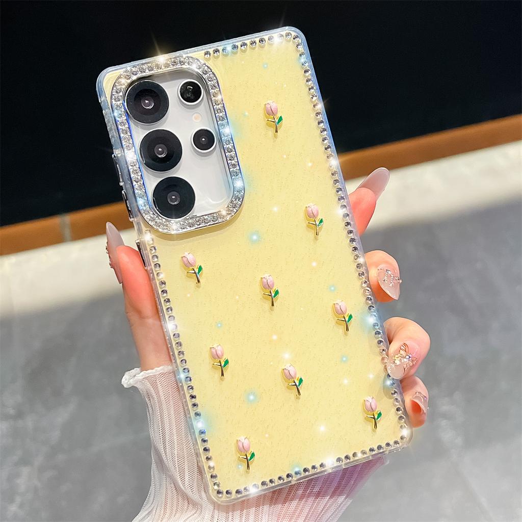 Handmade Sparkly Diamond Tulip IMD Phone Case, Compatible with Samsung S23 Ultra/S24/S25 & A07/A15/A16/A17/A26/A35/A36/A55/A56