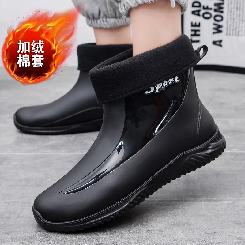Fashion Rain Shoes Men's Short Tube Thickened Bottom Work Water Shoes Short Rain Boots Men's Waterproof Shoes Rubber Shoes Fishing Takeaway