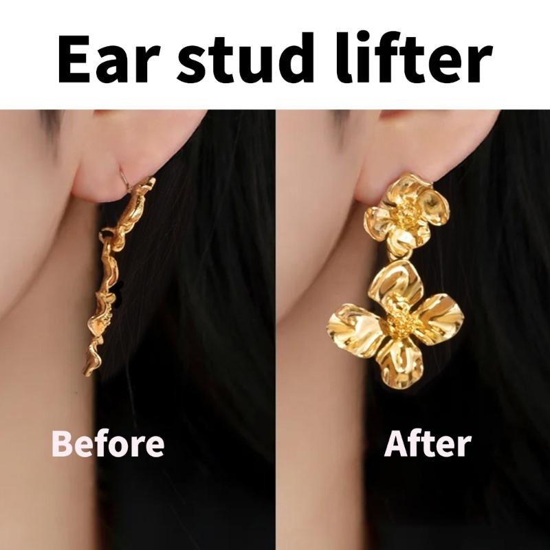 Heart Earring Lifter Backs 4 Piece Set, Decorative Support Back for Droopy Post Earrings, 1.6Cm, Daily Outfit Wear