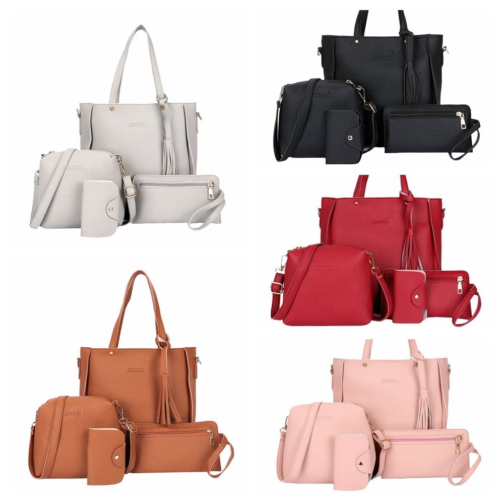 4pcs/set Tassel Women Crossbody Bag Large Capacity Handbag Fashion PU Leather Shoulder Bag  Travel