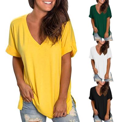 Blusa feminina verão com decote em V manga curta camisa casual túnica