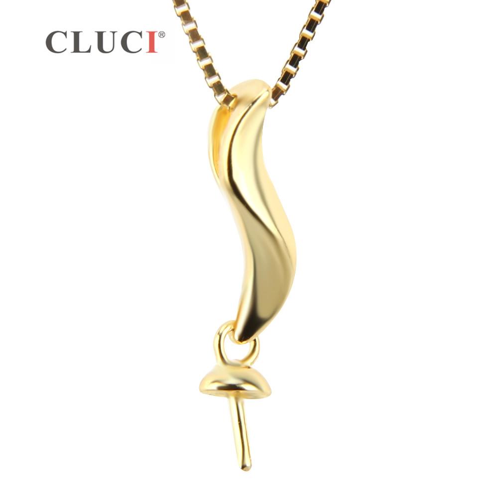 

CLUCI 925 Sterling Silver Simple Pendant for Necklace Silver 925 Gold Pearl Pendant Mounting Women Pendant Jewelry SP008SB золотий