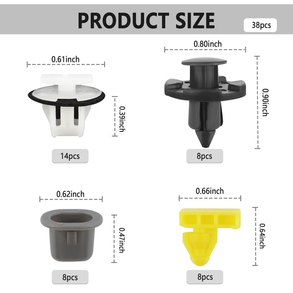 38pcs Car Retainer Clip Fender Clip Bumper Retainer Clip Replacement OEM #76882-JG10A 01553-09321 Car