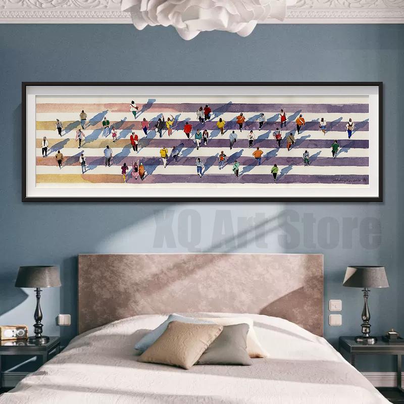 Pedestrian Crossing Original Artwork Watercolor Prints Figurative Art People Canvas Painting Contemporary Art Home Room Decor